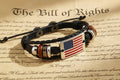 Leather Bracelet with American Flag Emblem.
