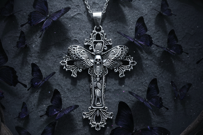 Gothic  Buttery Cross Necklace.