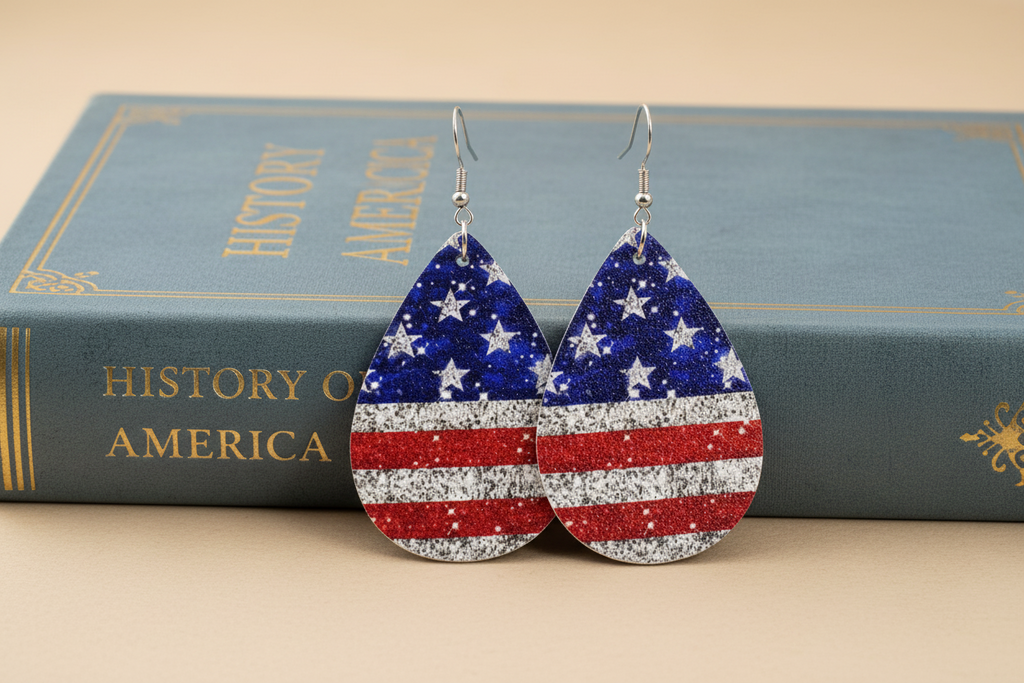 AMERICAN FLAG COLLECTION. Teardrop shaped earrings.