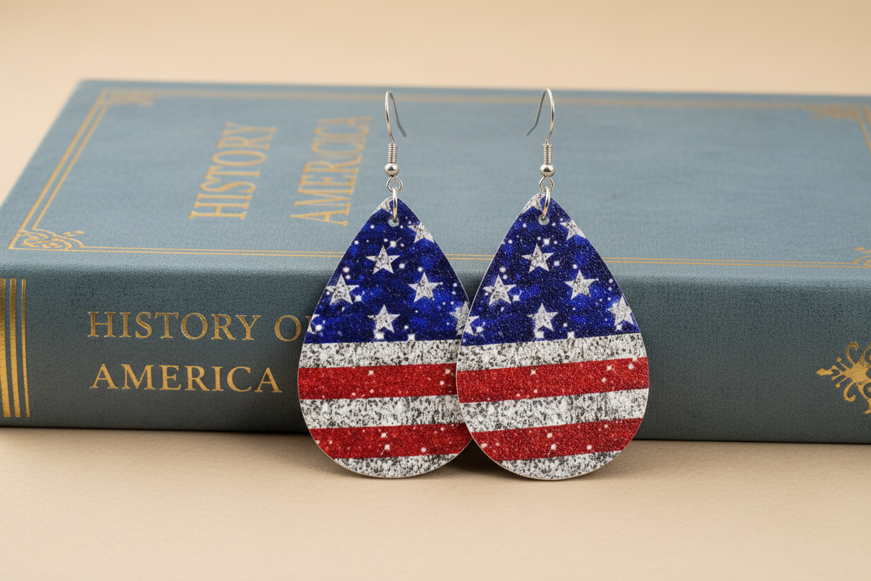 AMERICAN FLAG COLLECTION. Teardrop shaped earrings.