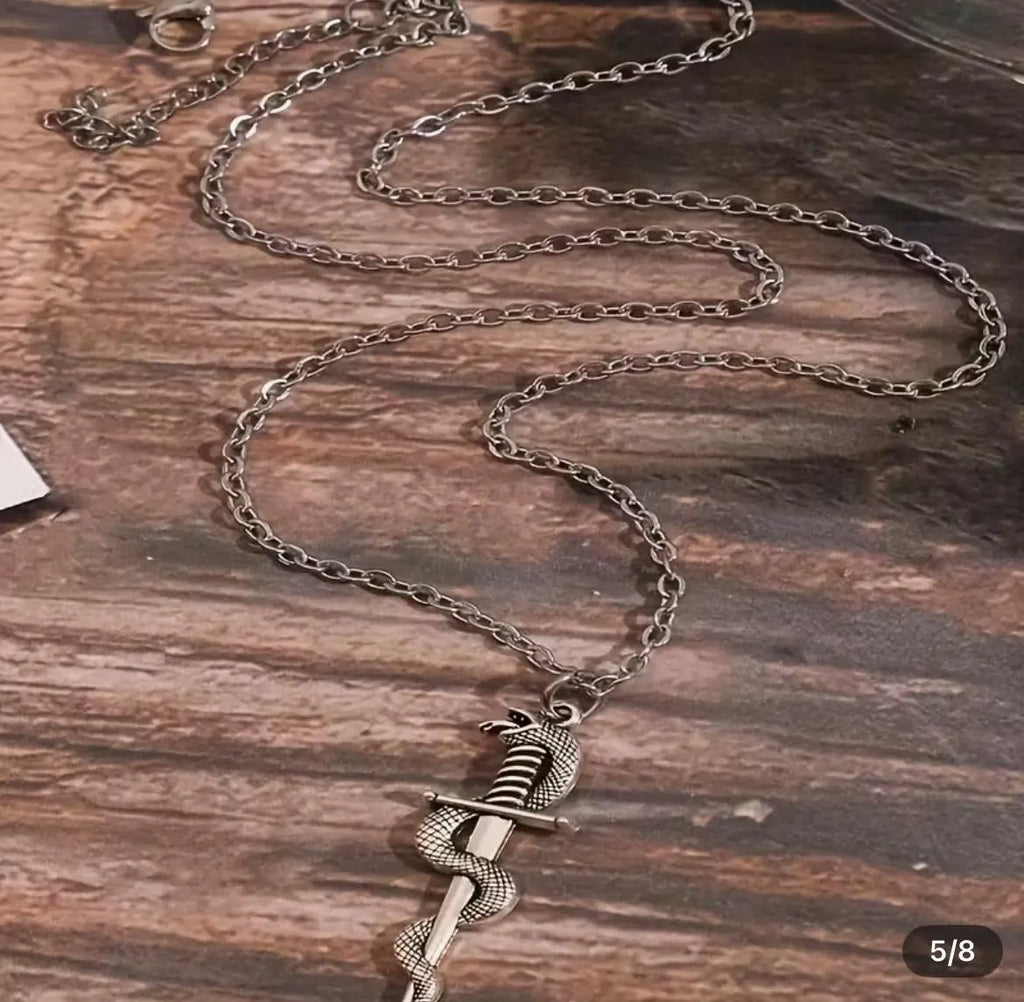Snake and Sword Necklace. Gothic. Punk style.