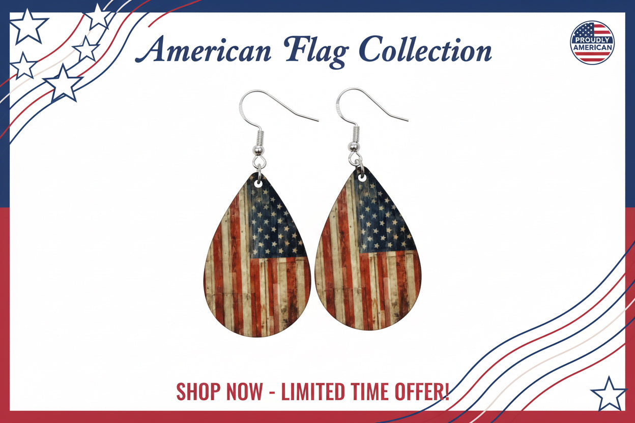 AMERICAN FLAG COLLECTION. Teardrop shaped earrings.
