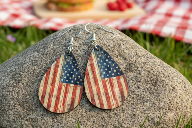 AMERICAN FLAG COLLECTION. Teardrop shaped earrings.