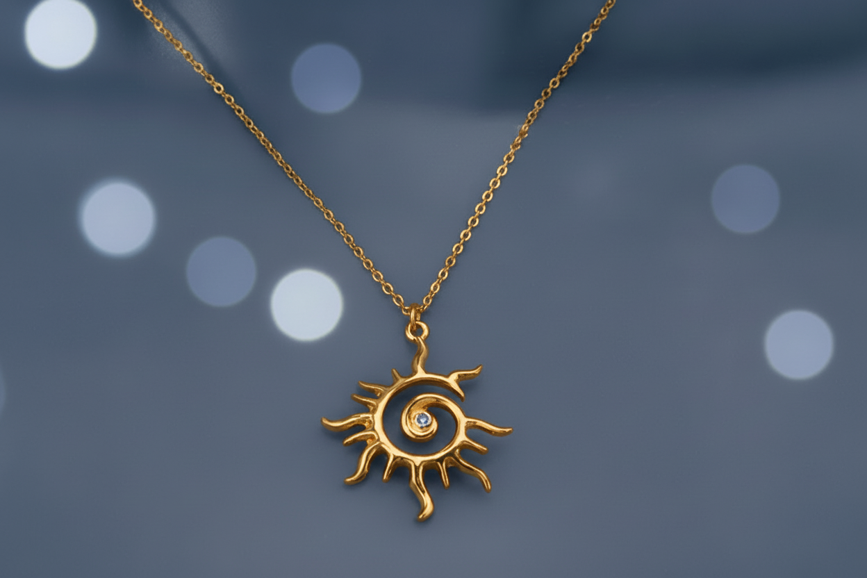 Vintage Sun Pendant Necklace.