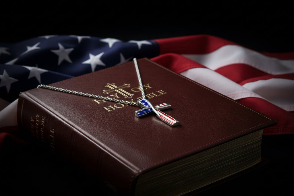 American Flag Cross Necklace.