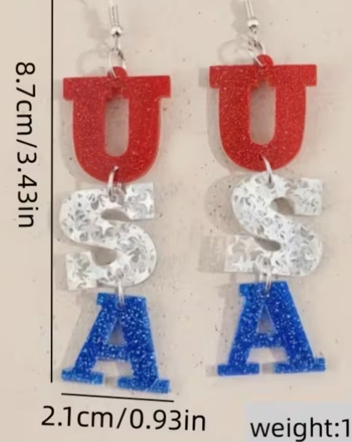 U.S.A. earrings in American Red White And Blue. Flag design .