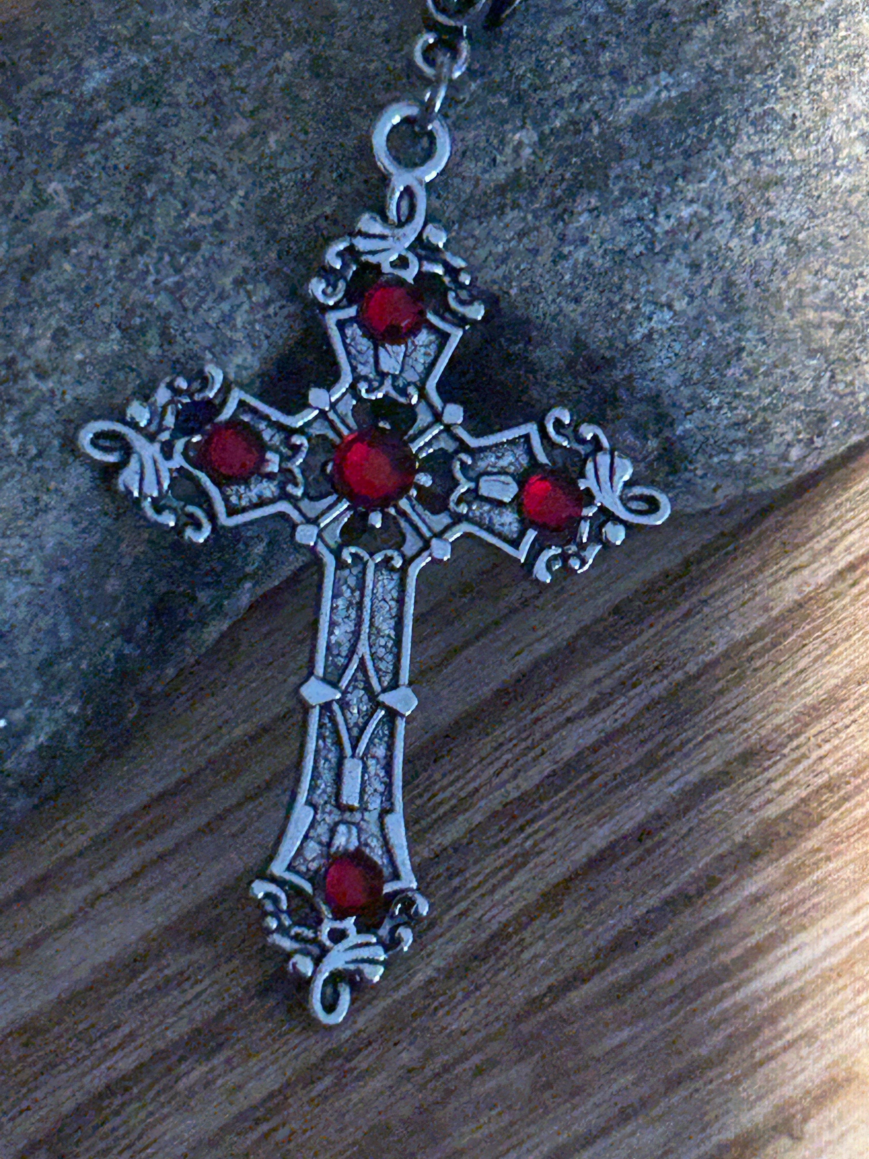 Red Stone Punk Cross Chain Necklace.