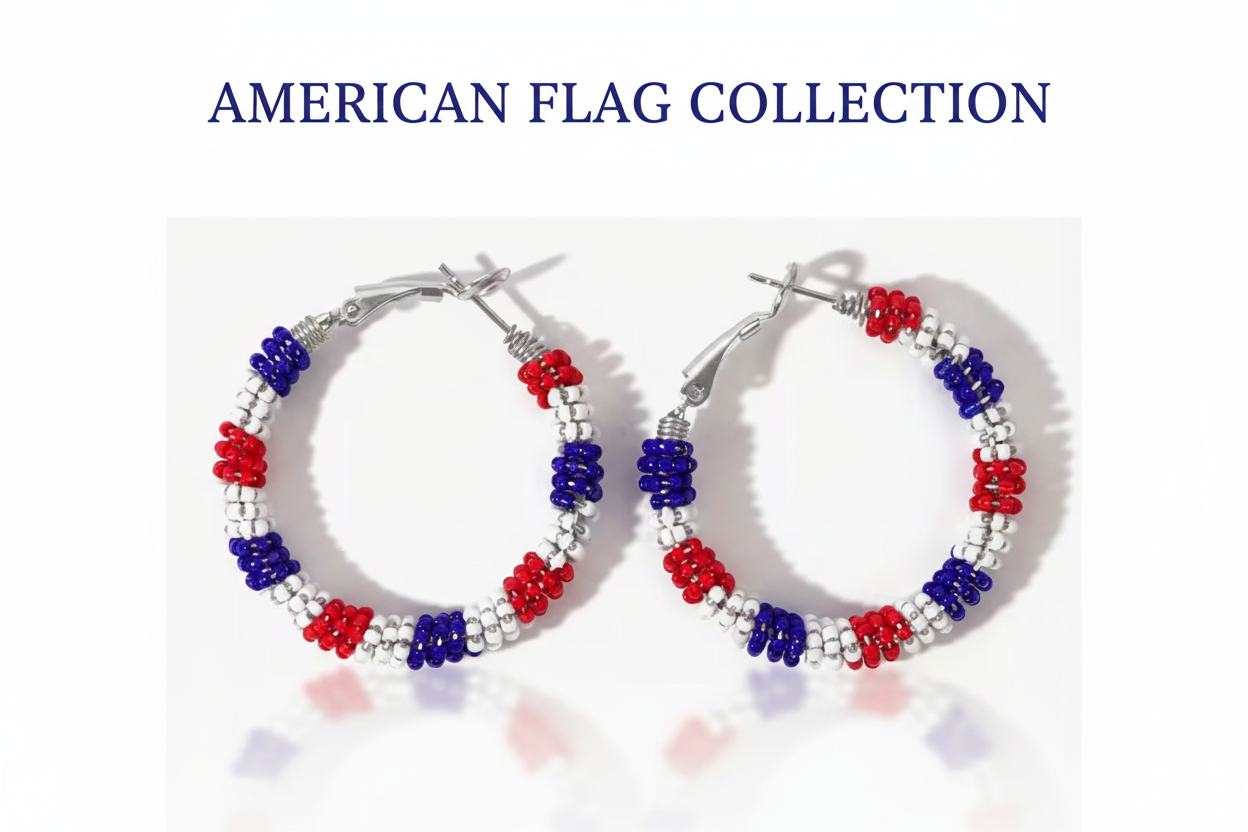 American Flag Heart Design Earrings.