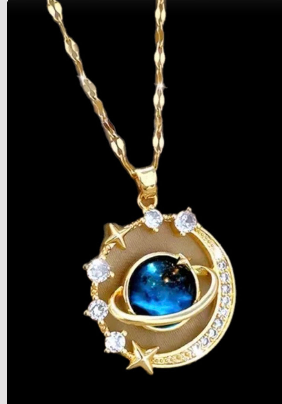 Blue Eye And Simulated Stones Cross Necklace.