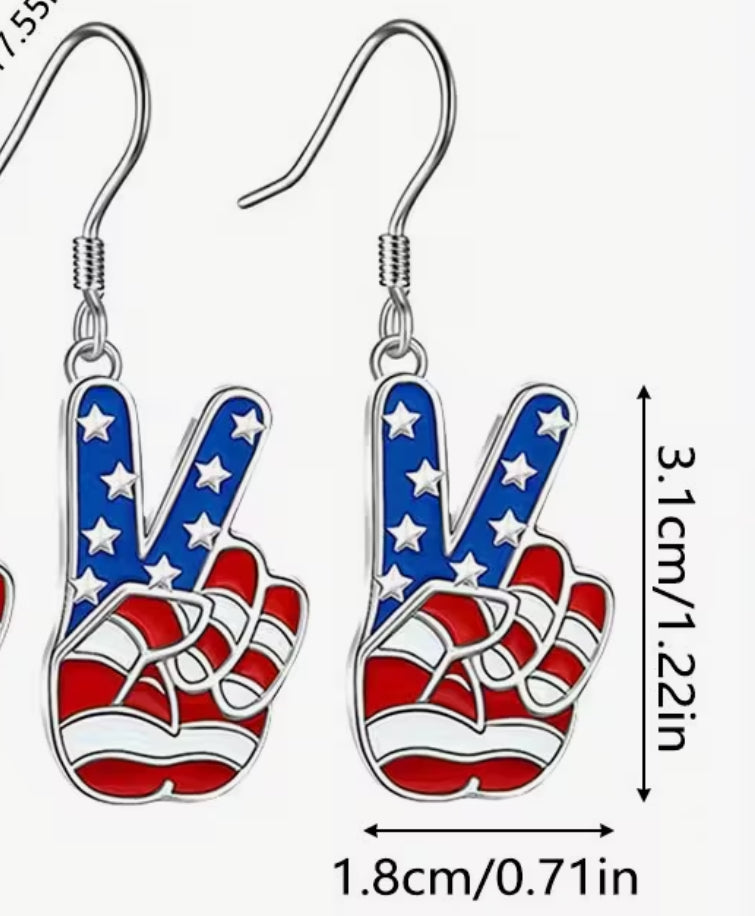 Peace Sign earrings in American Red White And Blue. Flag design .