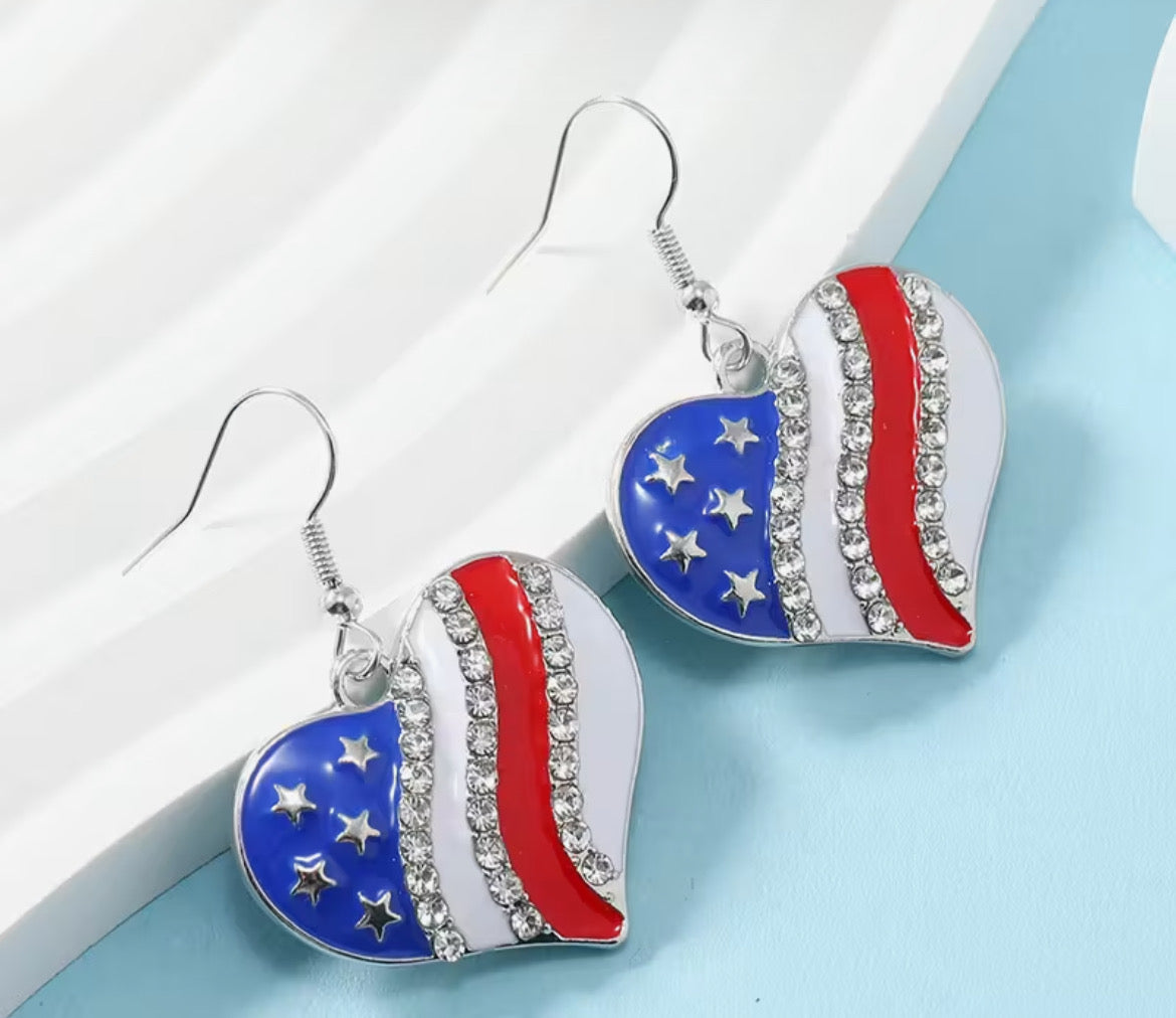 American Flag Heart Design Earrings.