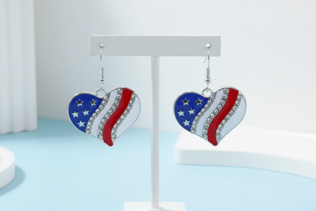 American Flag Heart Design Earrings.