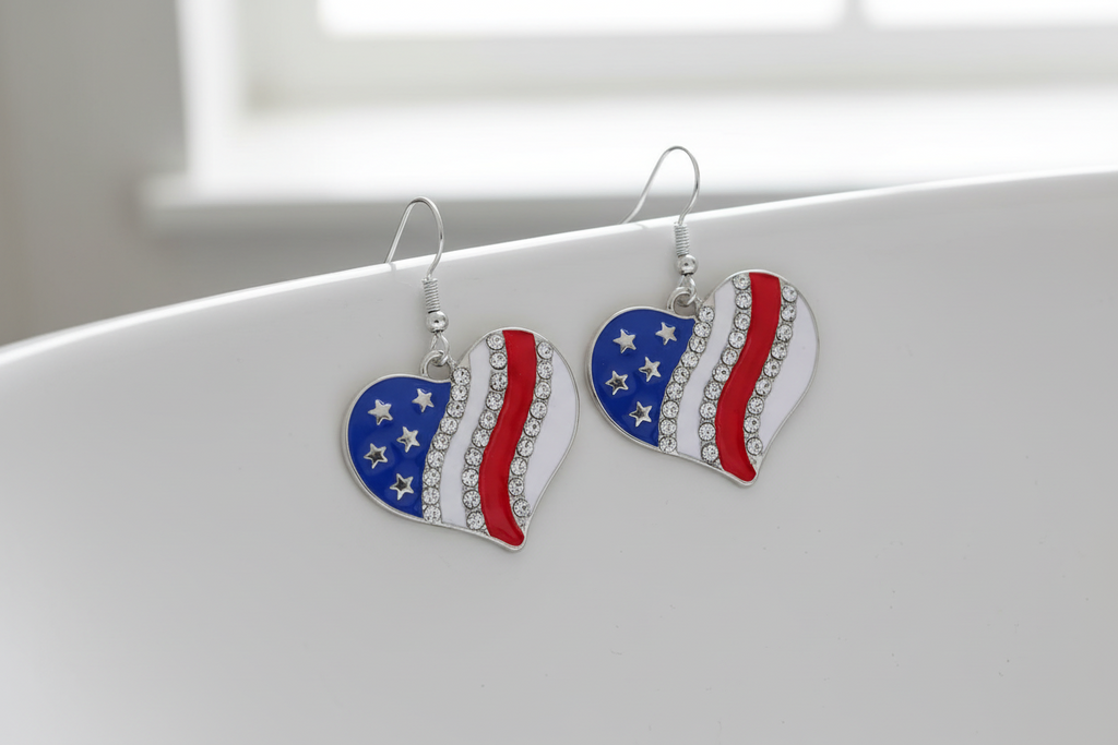 American Flag Heart Design Earrings.