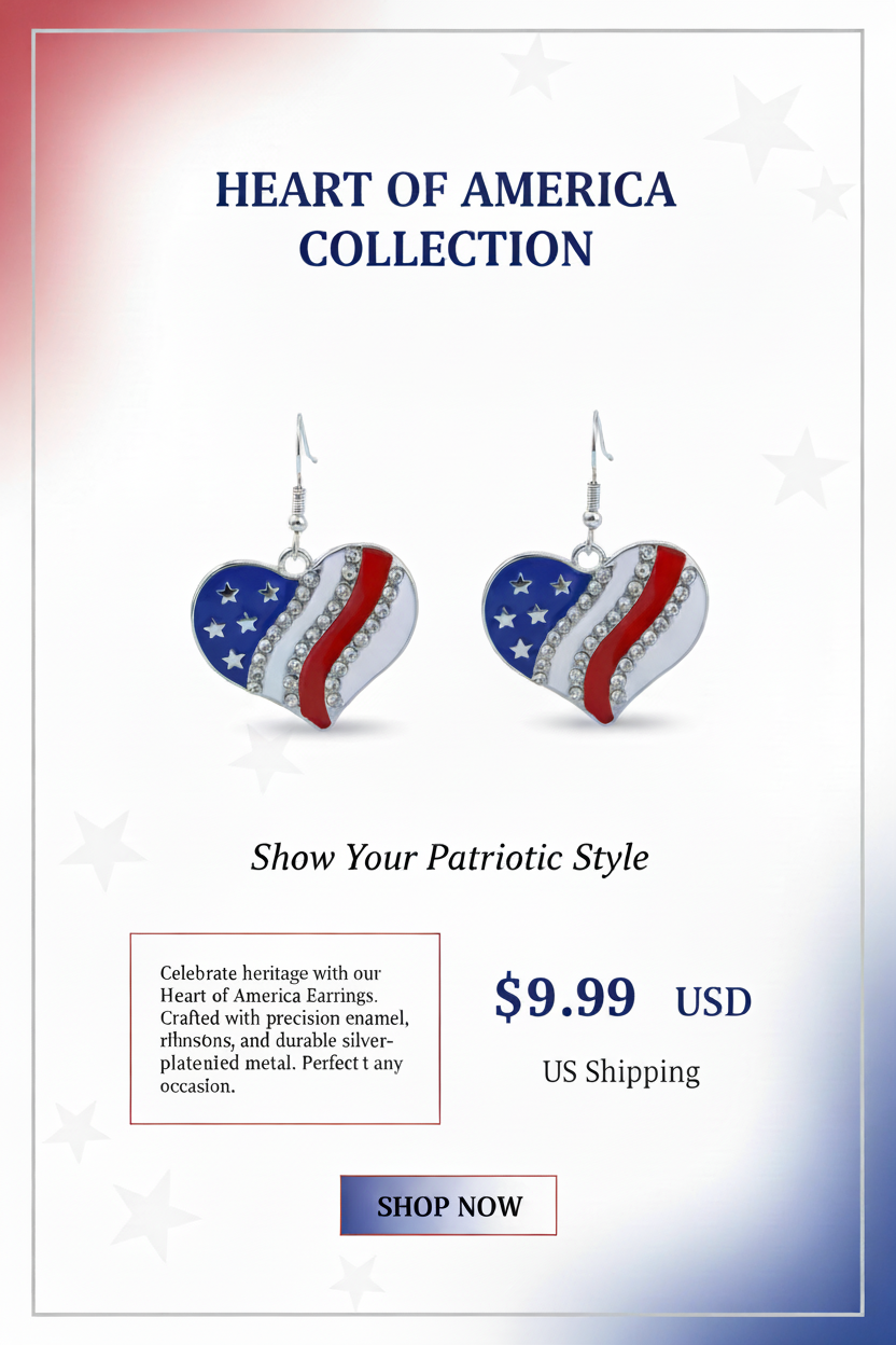 American Flag Heart Design Earrings.