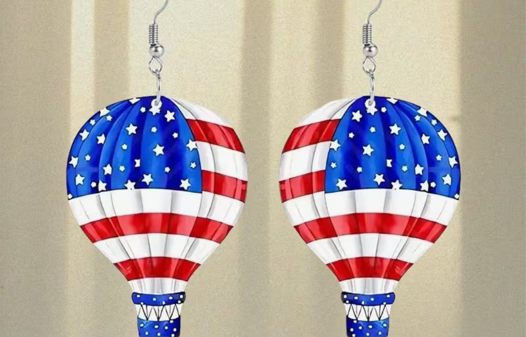 Balloons earrings in American Red White And Blue. Flag design .