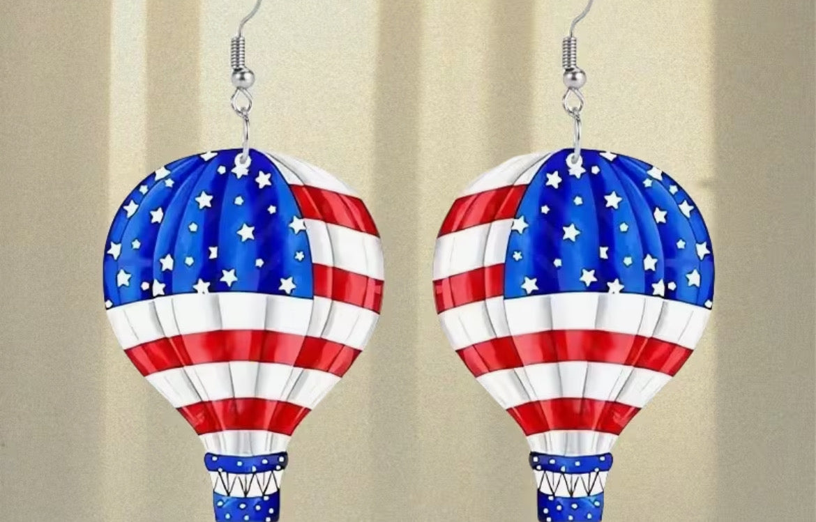Balloons earrings in American Red White And Blue. Flag design .