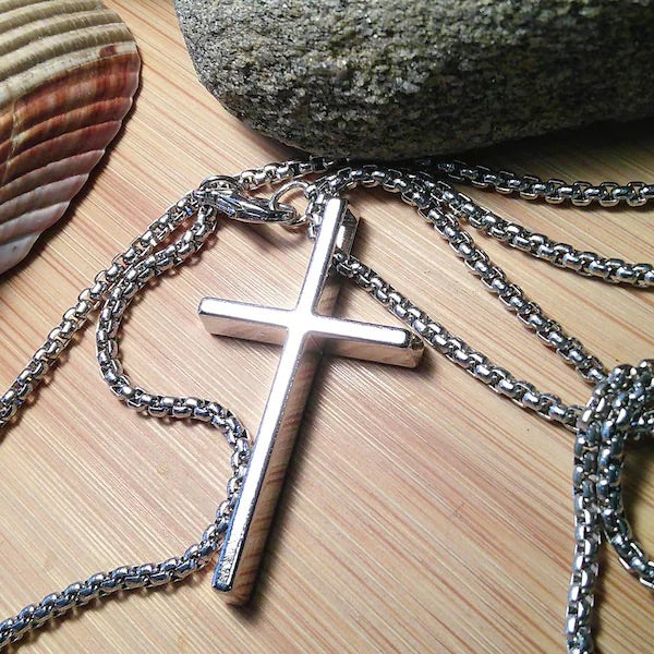 Simple Cross with stainless steel chain.
