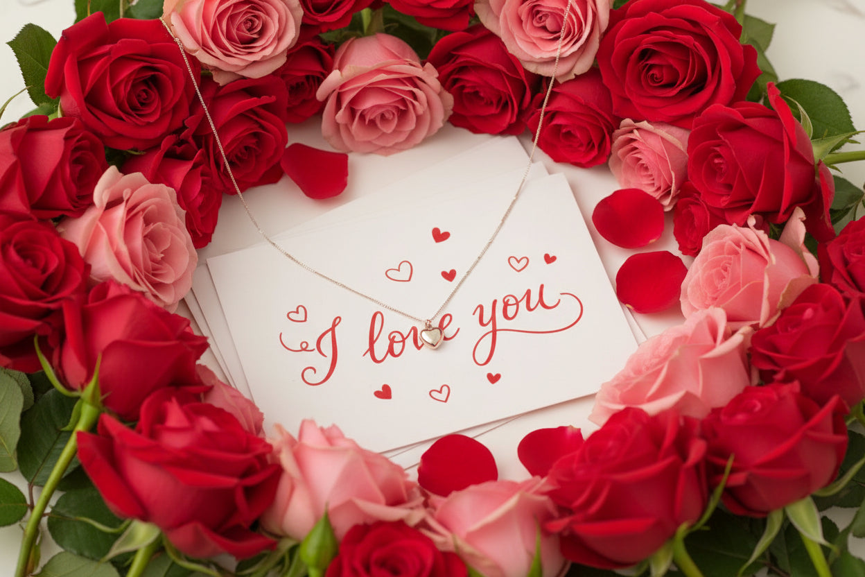 Gold heart-shaped necklace on a person's neck