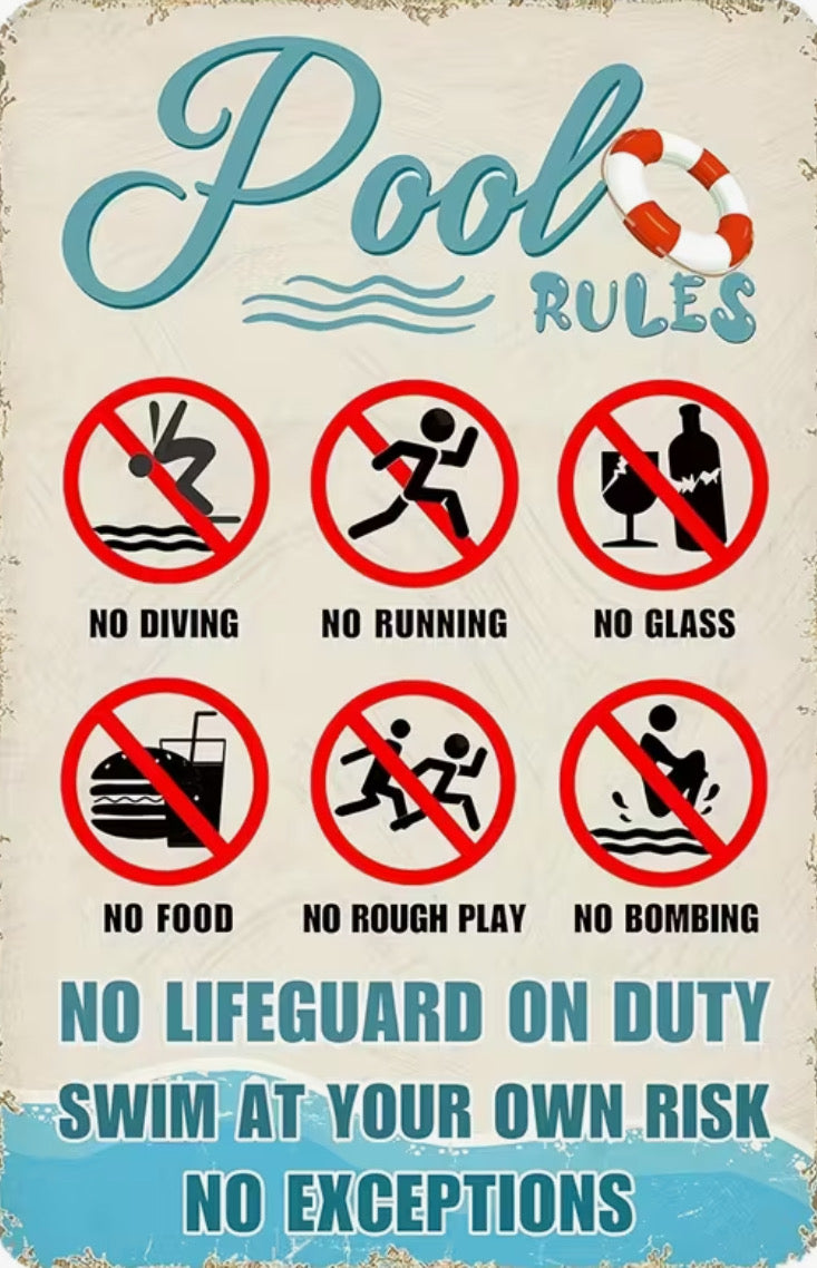 Rules for the pool, swimming pool rules