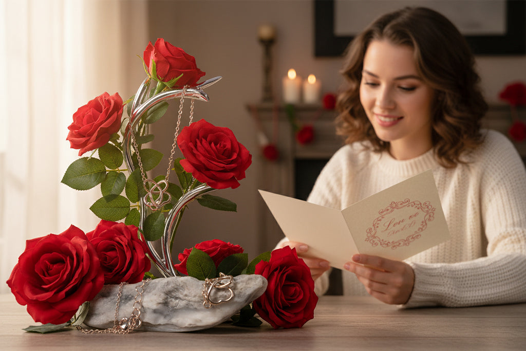 Gold chain necklace on a textured stone surface