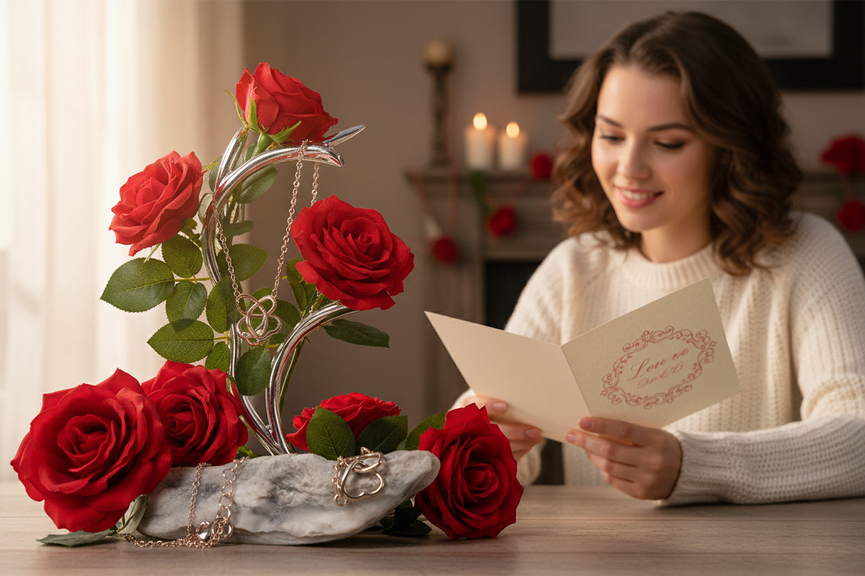 Gold chain necklace on a textured stone surface