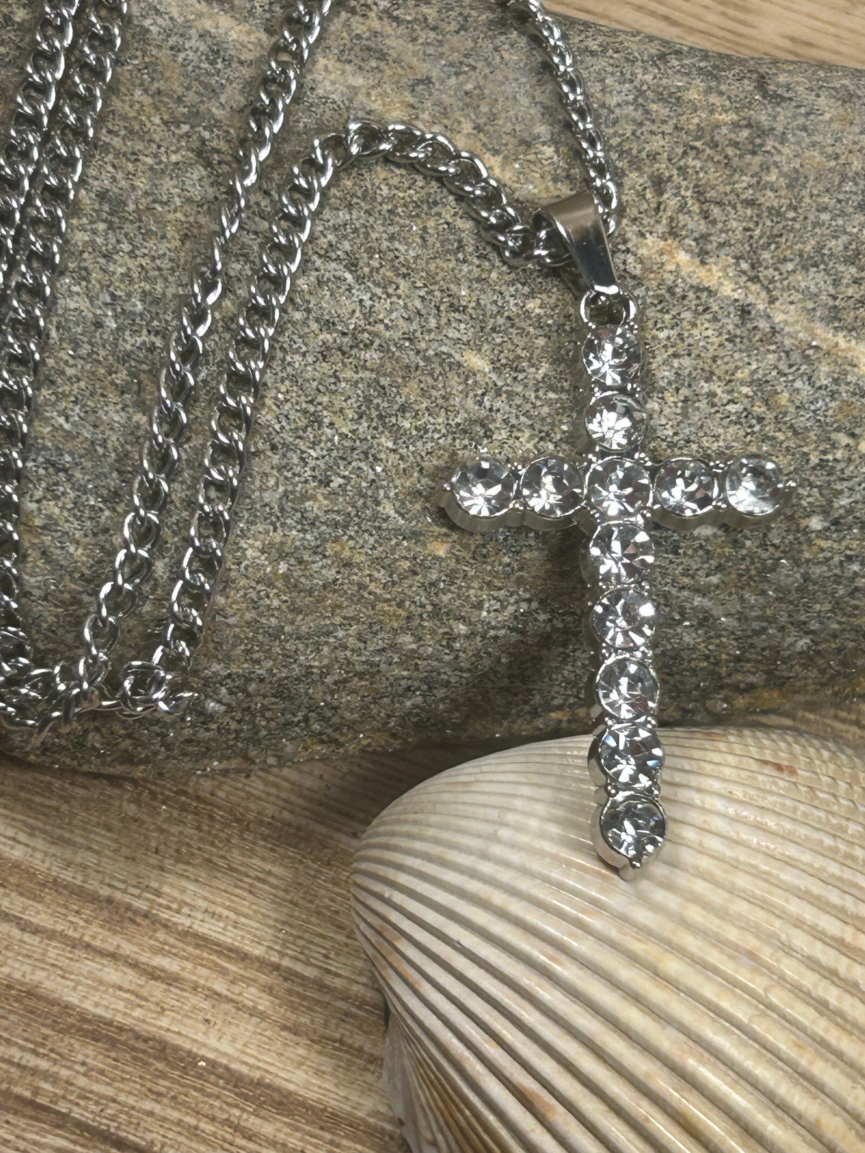 Simulated Zirconia Cross Necklace.