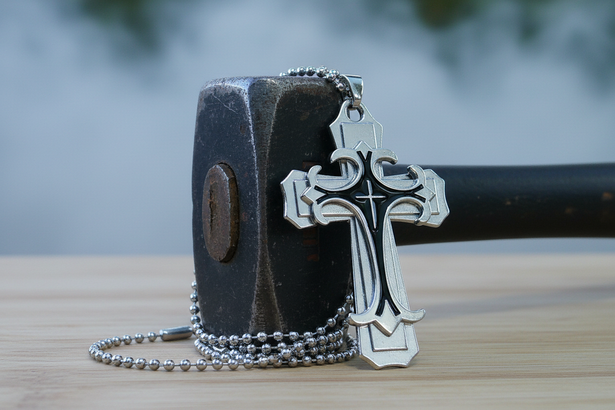 Oil Drip Cross Necklace. Punk, Hip-Hop Style.