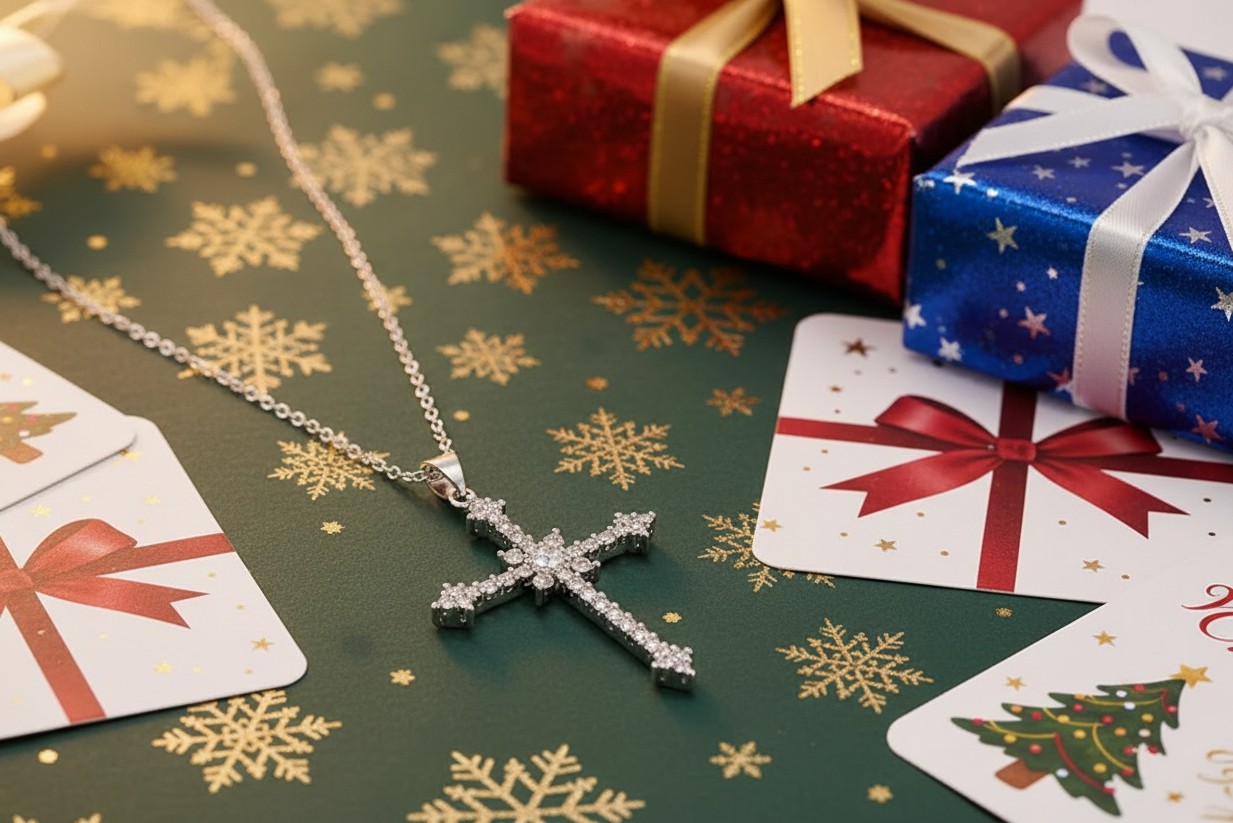 Simulated Diamonds Cross Necklace.