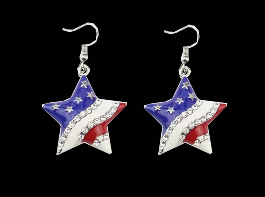 Star Shaped American Flag Earrings.