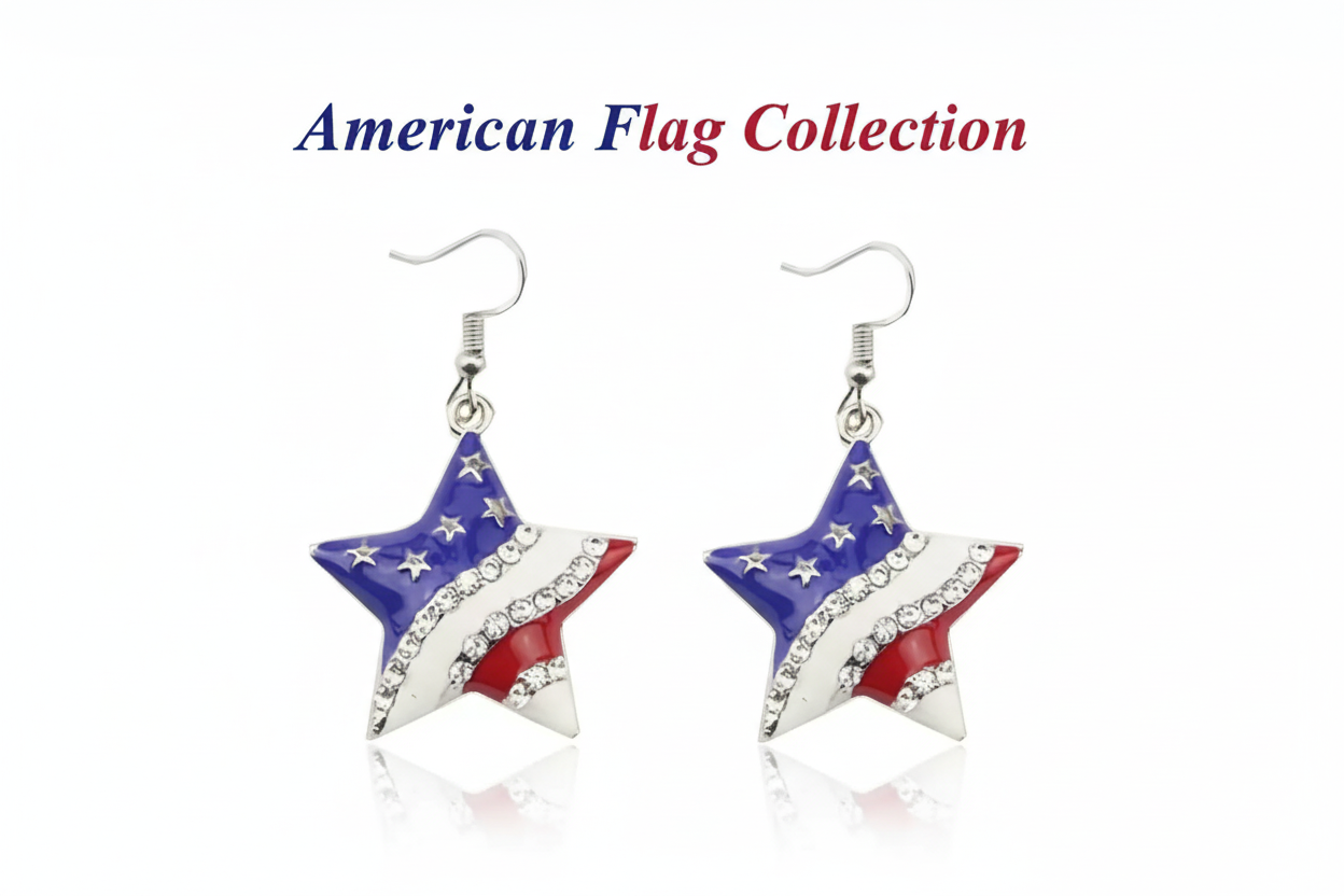 Star Shaped American Flag Earrings.