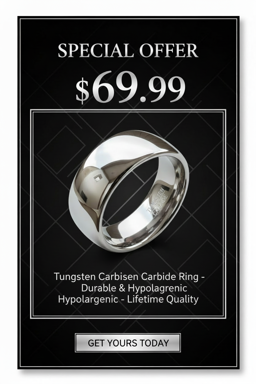 Tungsten Carbide Ring. Silver Band.