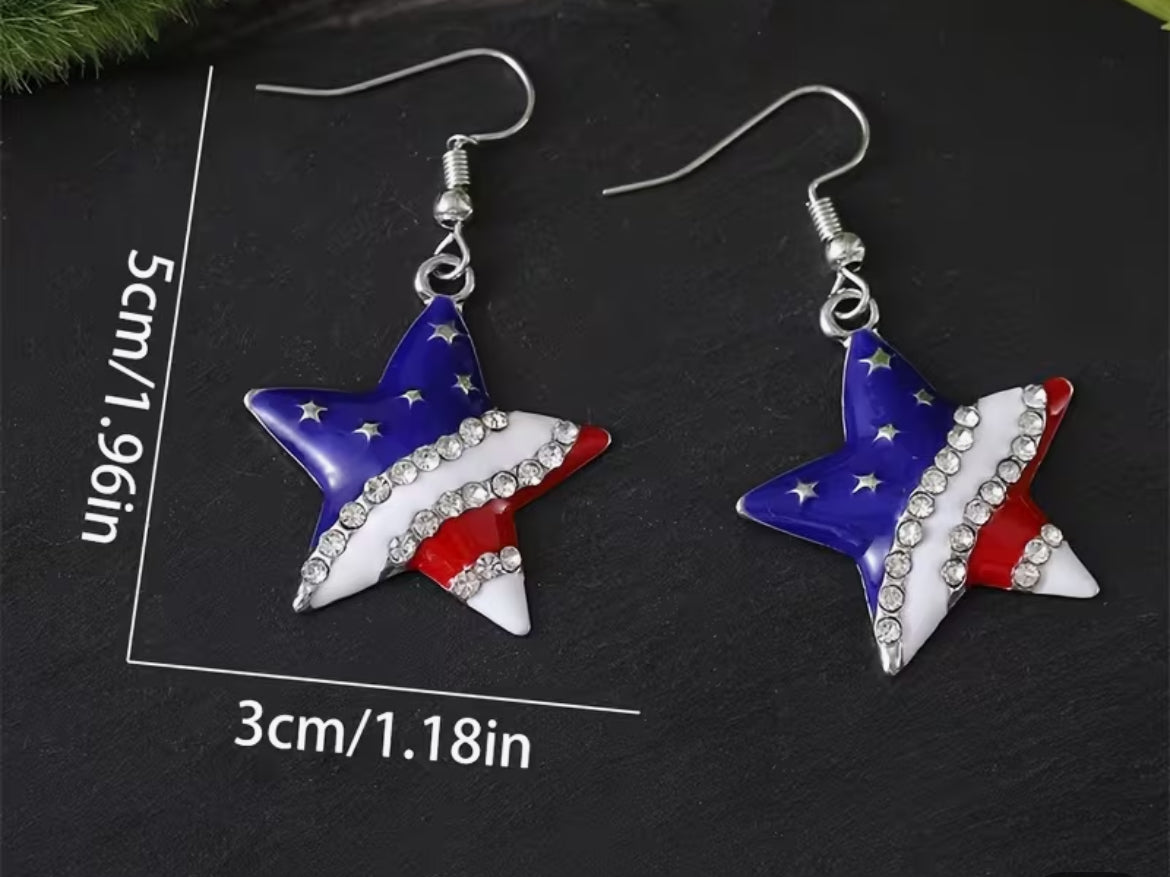 Star Shaped American Flag Earrings.