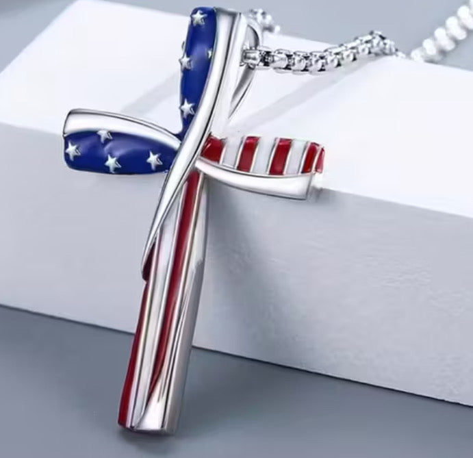American Flag Cross Necklace.