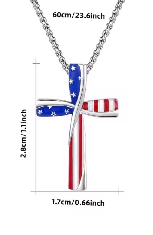 American Flag Cross Necklace.