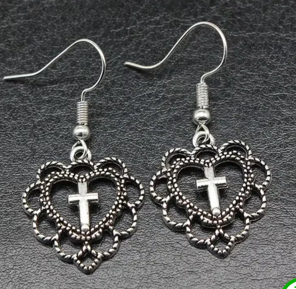 Heart and Cross Style Earrings.