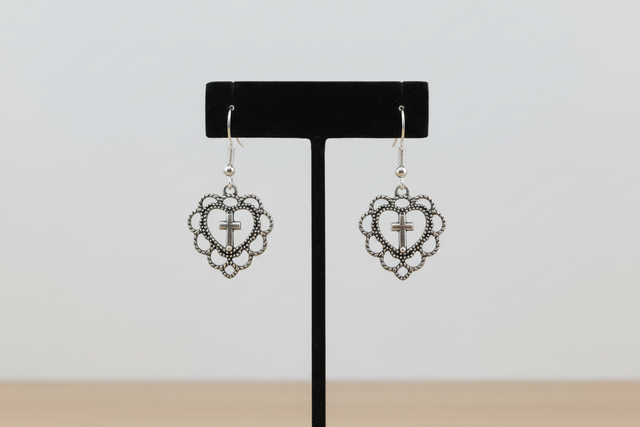Heart and Cross Style Earrings.