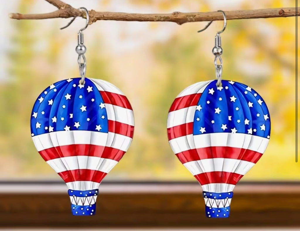 Balloons earrings in American Red White And Blue. Flag design .