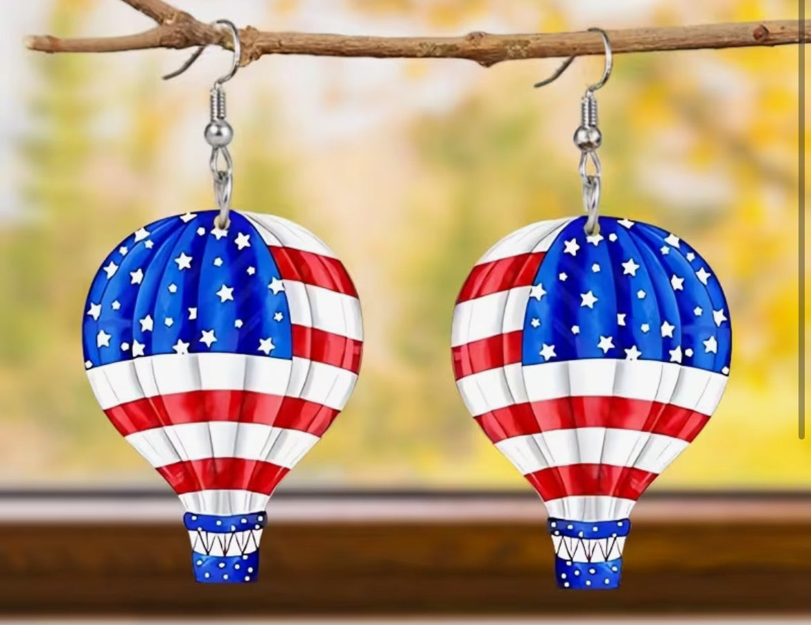 Balloons earrings in American Red White And Blue. Flag design .