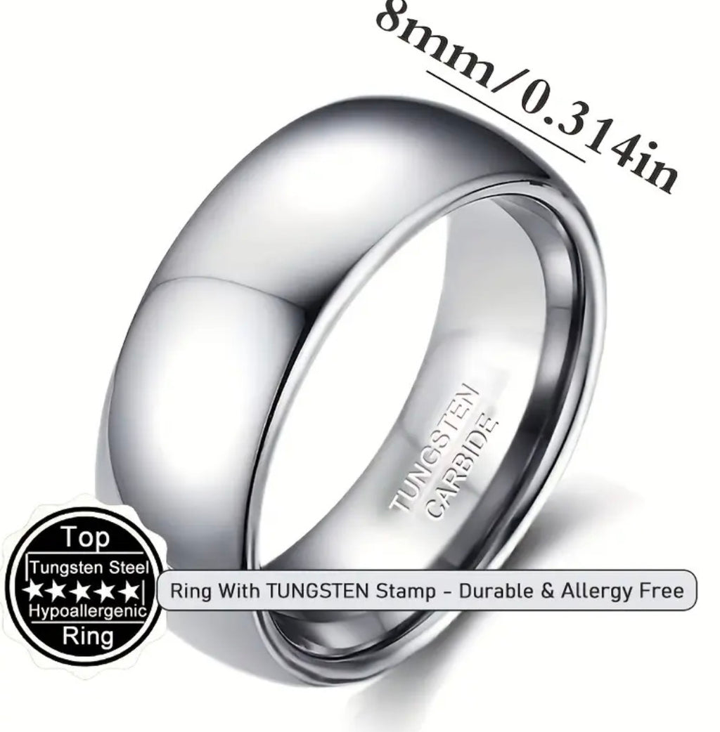Tungsten Carbide Ring. Silver Band.