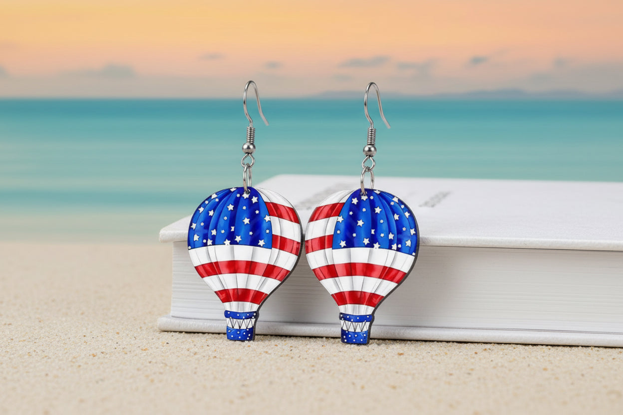 Balloons earrings in American Red White And Blue. Flag design .