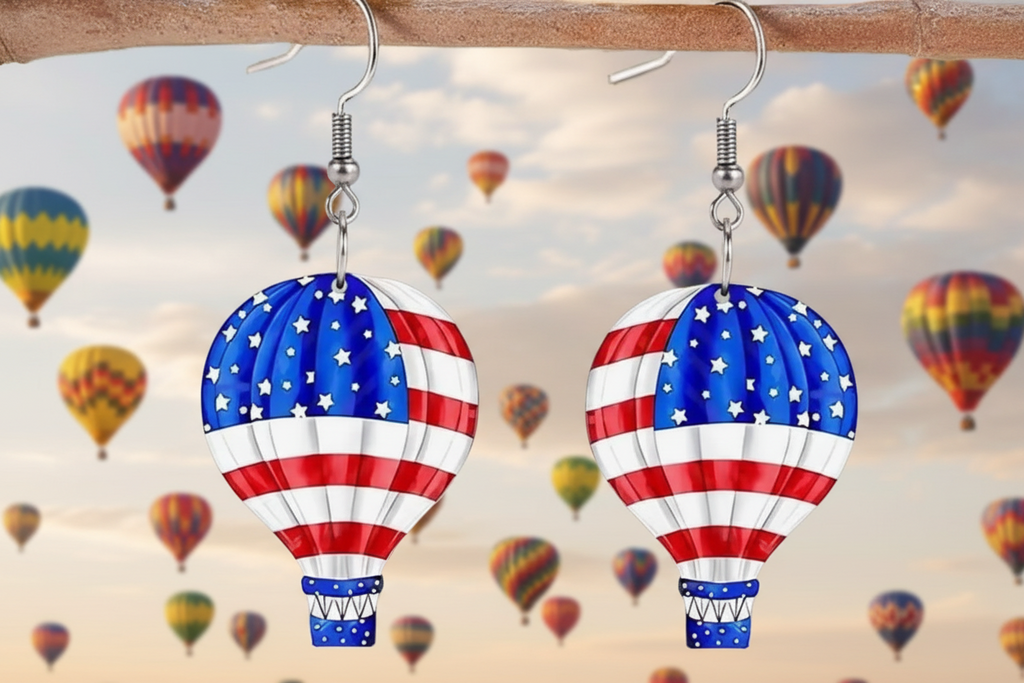 Balloons earrings in American Red White And Blue. Flag design .