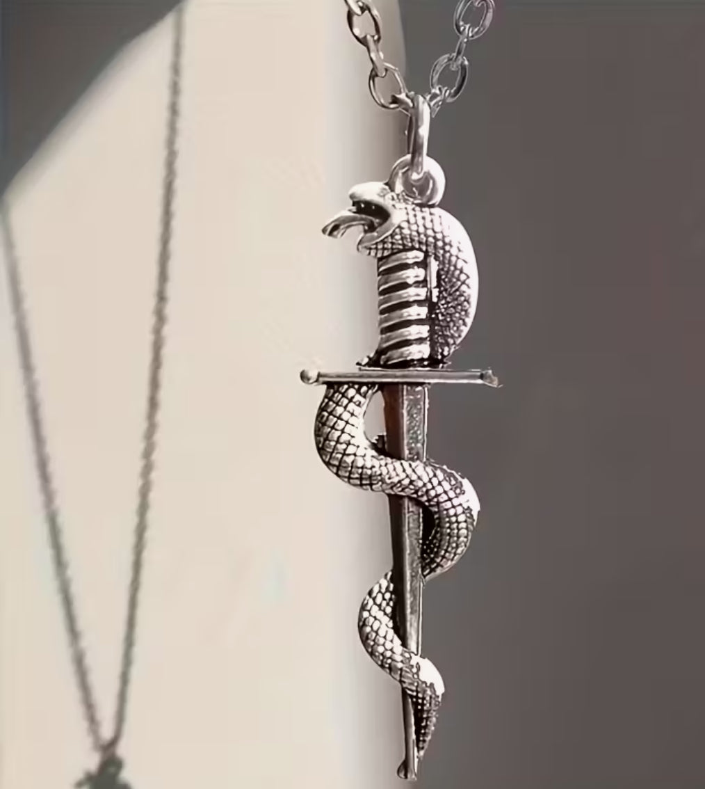 Snake and Sword Necklace. Gothic. Punk style.