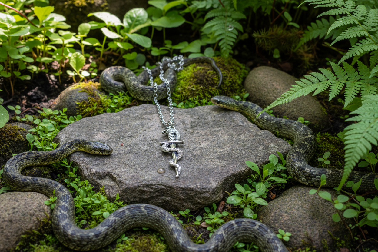 Snake and Sword Necklace. Gothic. Punk style.