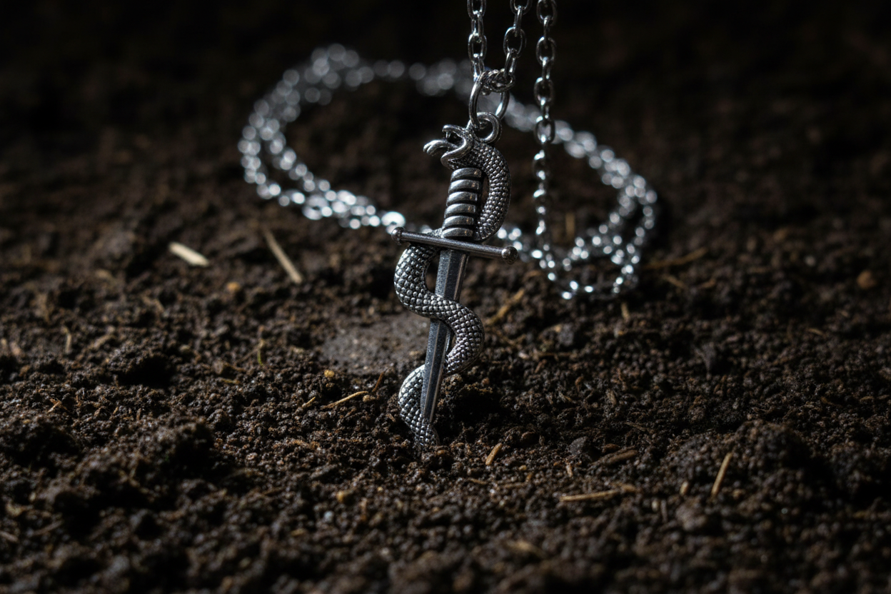 Snake and Sword Necklace. Gothic. Punk style.