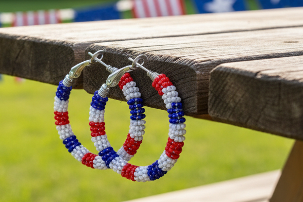 American Flag Heart Design Earrings.