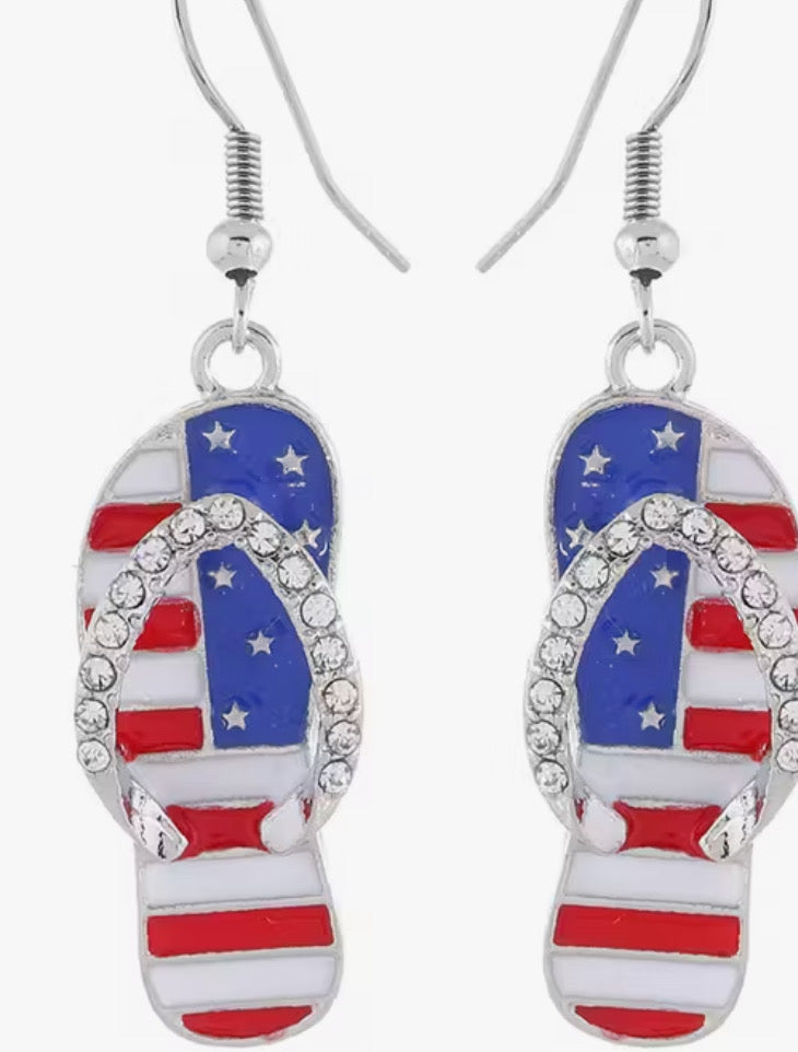 Sandals earrings in American Red White And Blue. Flag design .