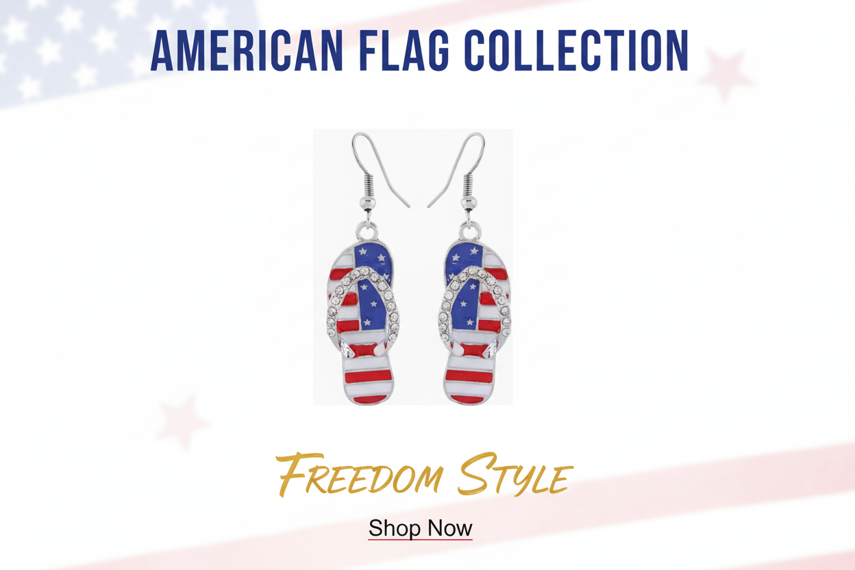 Sandals earrings in American Red White And Blue. Flag design .