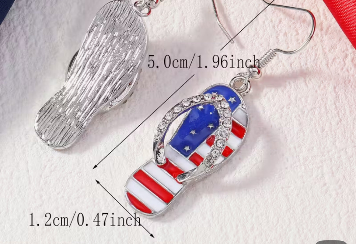 Sandals earrings in American Red White And Blue. Flag design .