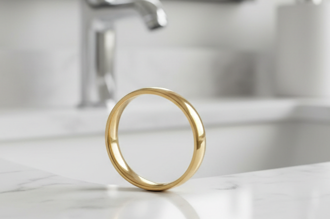 Tungsten Carbide Ring. Gold Band.