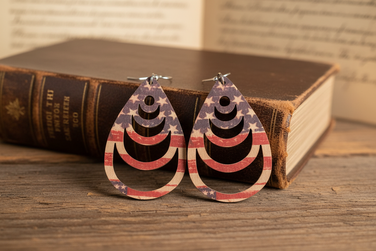 AMERICAN FLAG COLLECTION. Teardrop shaped earrings.